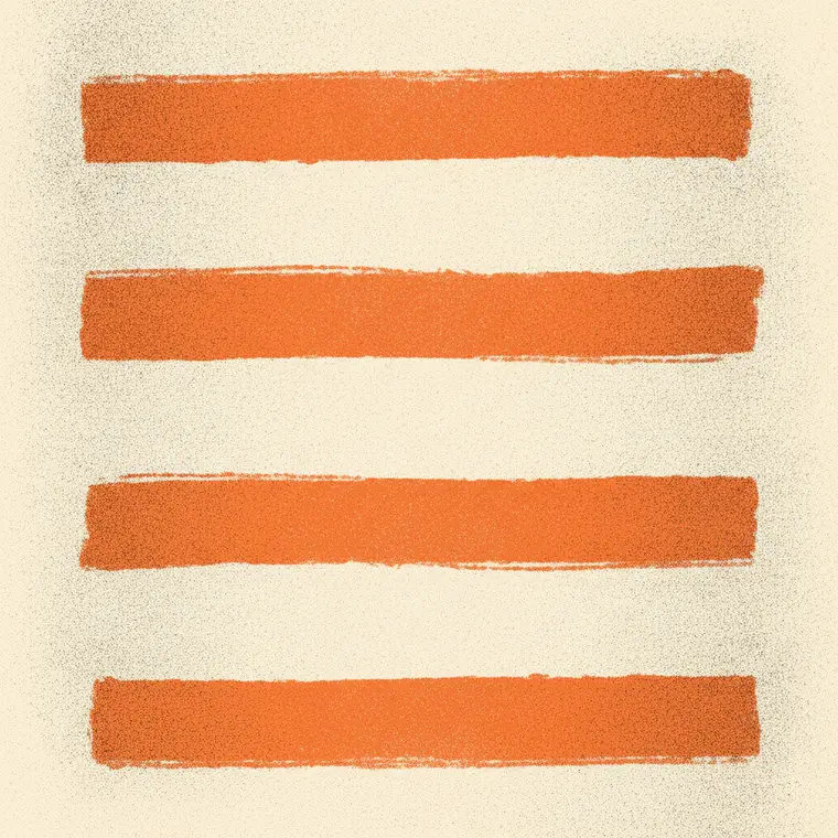 Leben — wenige ruhige orange Striche mit viel Weißraum.